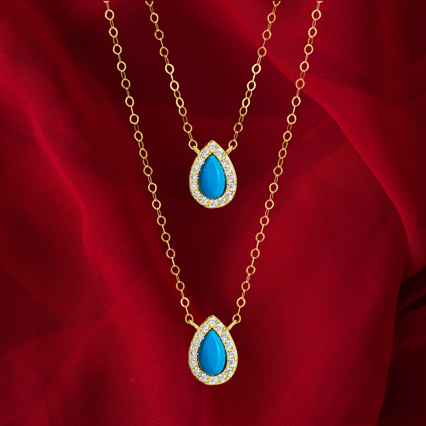 18K Pure Gold 2 Layer Blue Stone Necklace
