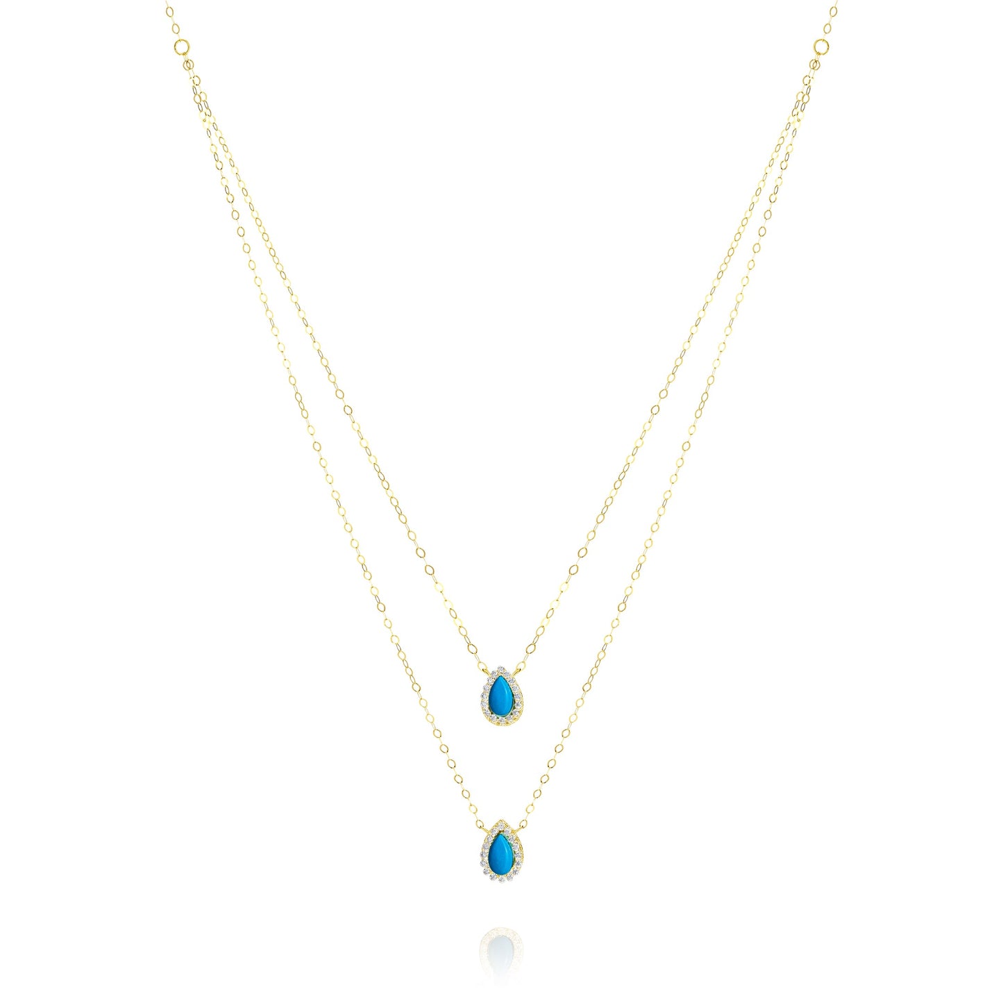 18K Pure Gold 2 Layer Blue Stone Necklace