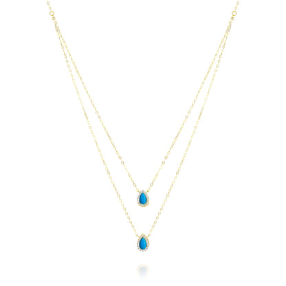 18K Pure Gold 2 Layer Blue Stone Necklace