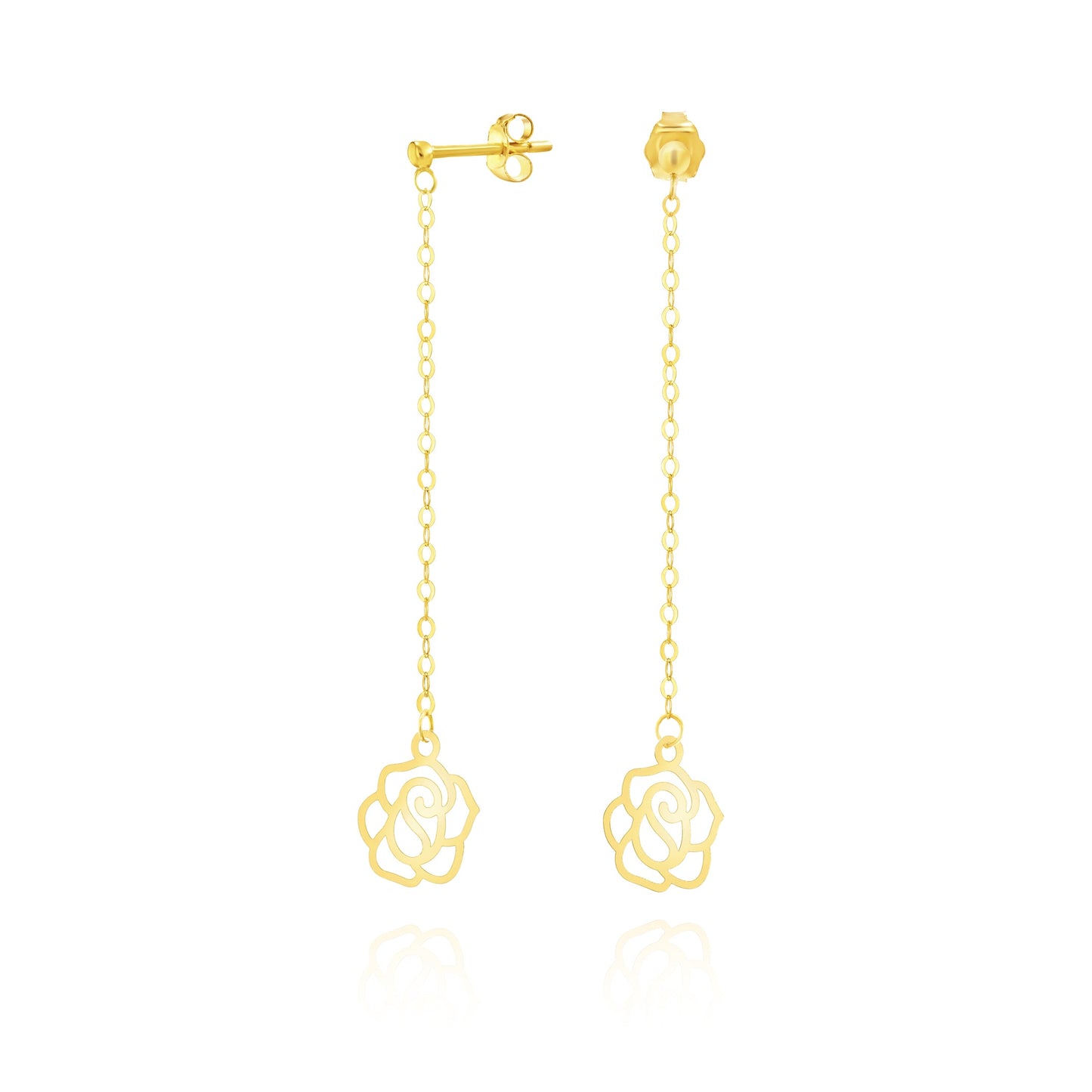 18K Pure Gold Hanging Flower Earring Set