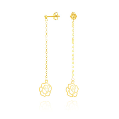 18K Pure Gold Hanging Flower Earring Set