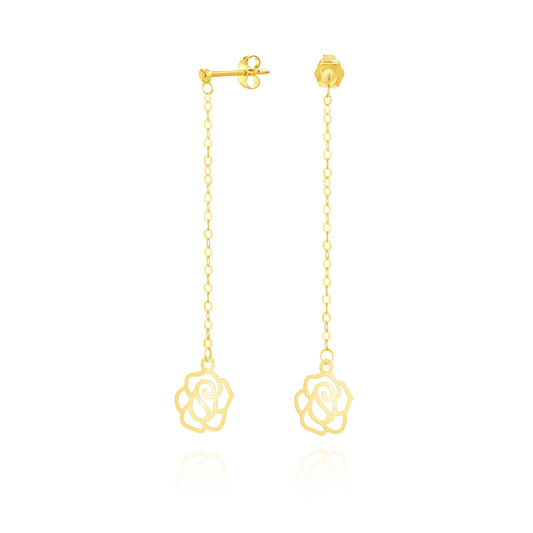 18K Pure Gold Hanging Flower Earring Set