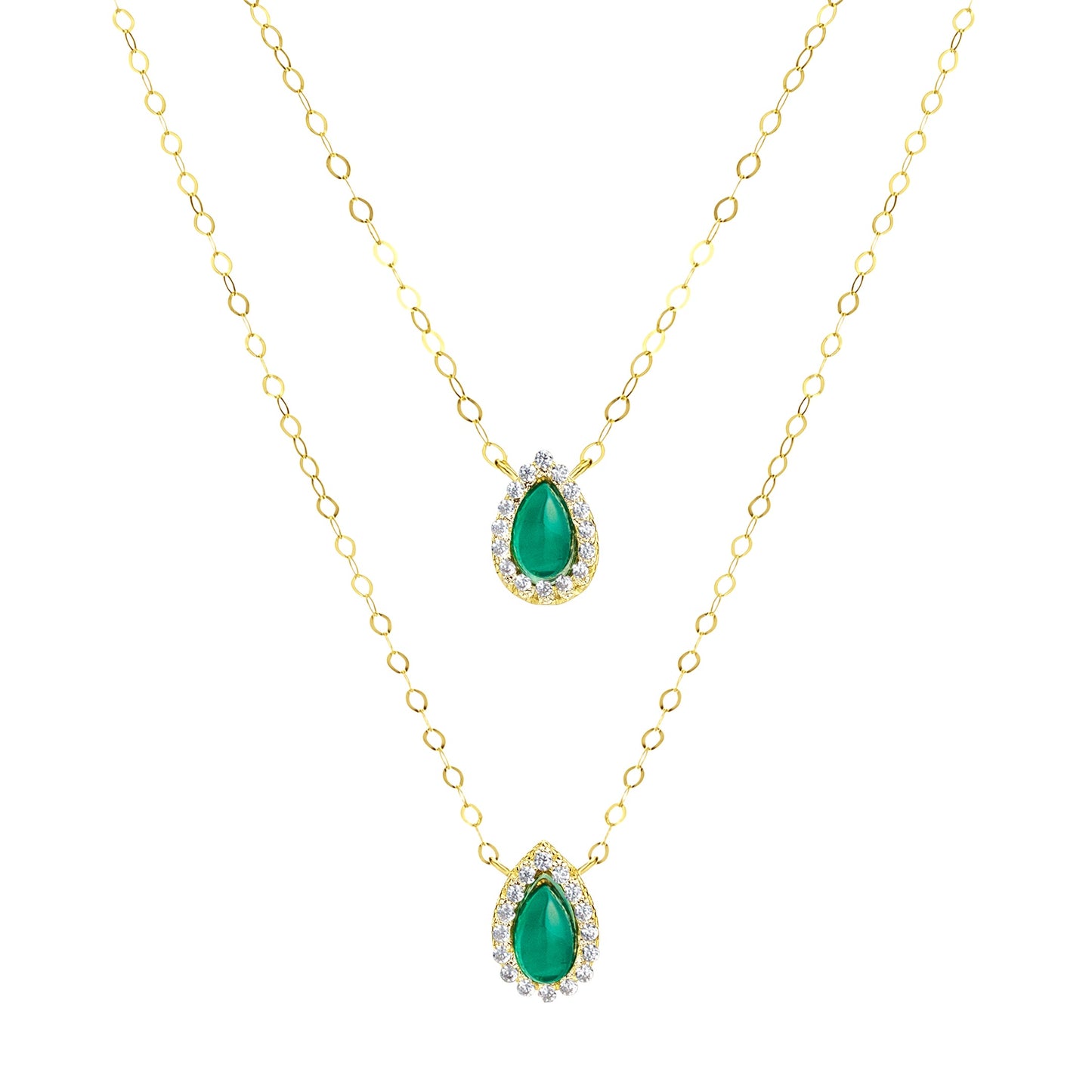 18K Pure Gold 2 Layer Green Stone Necklace