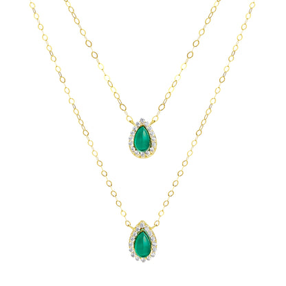 18K Pure Gold 2 Layer Green Stone Necklace