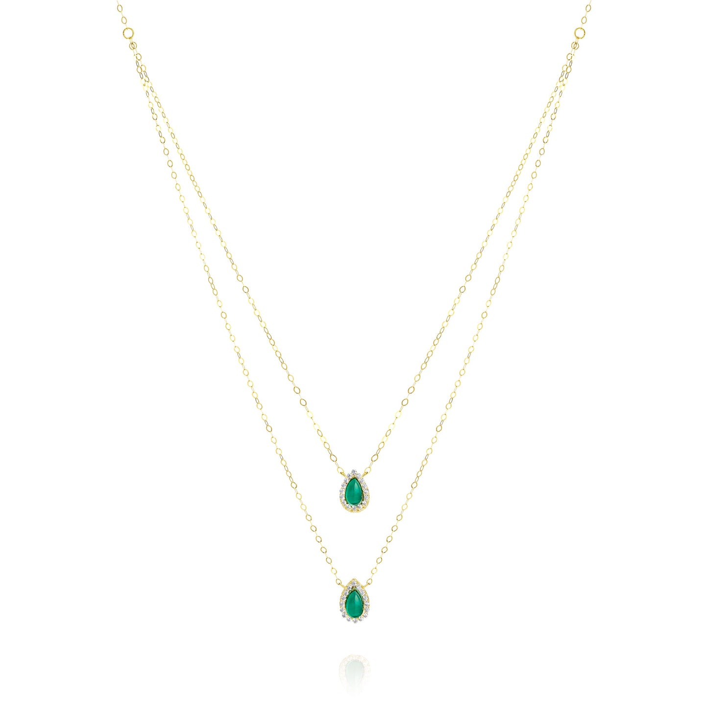 18K Pure Gold 2 Layer Green Stone Necklace