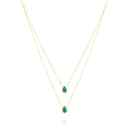 18K Pure Gold 2 Layer Green Stone Necklace