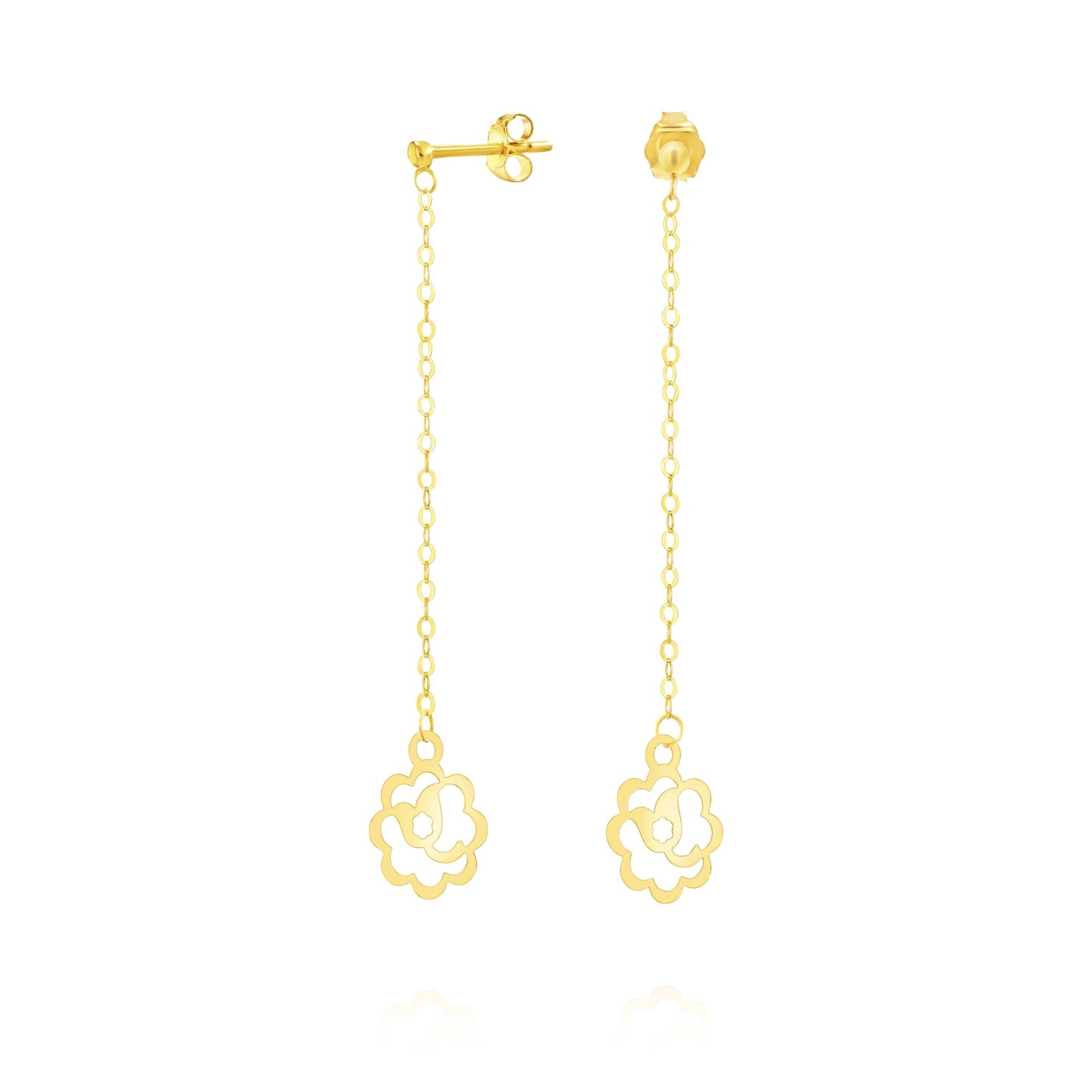 18K Pure Gold Hanging Flower Earring Set