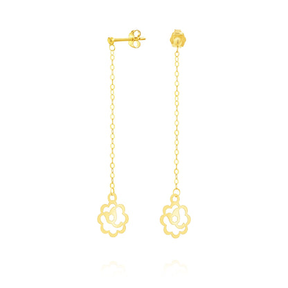 18K Pure Gold Hanging Flower Earring Set