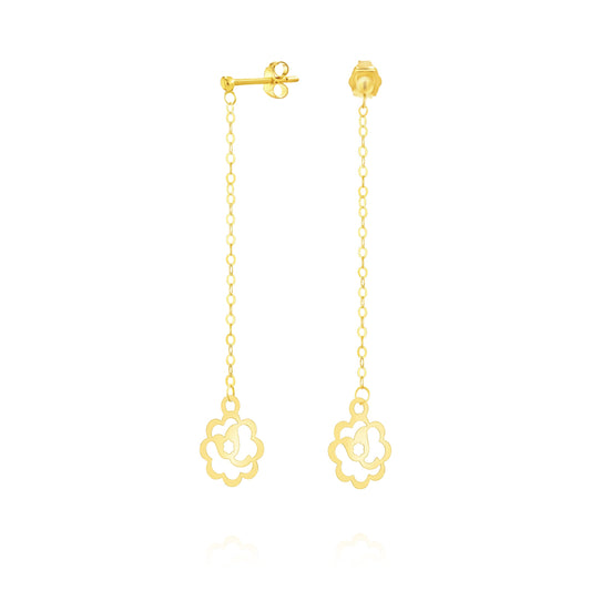 18K Pure Gold Hanging Flower Earring Set