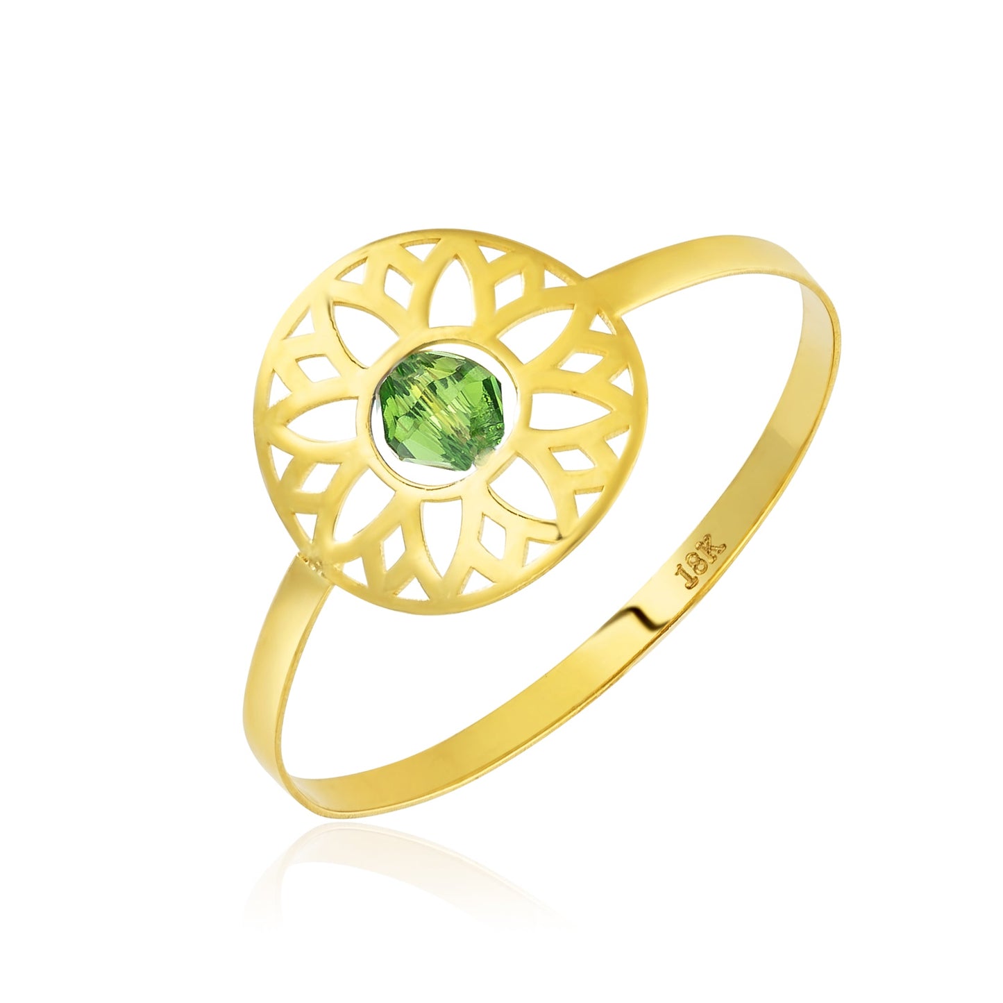 18K Pure Gold Elegant Flower w/ Zircon Stone Design Ring