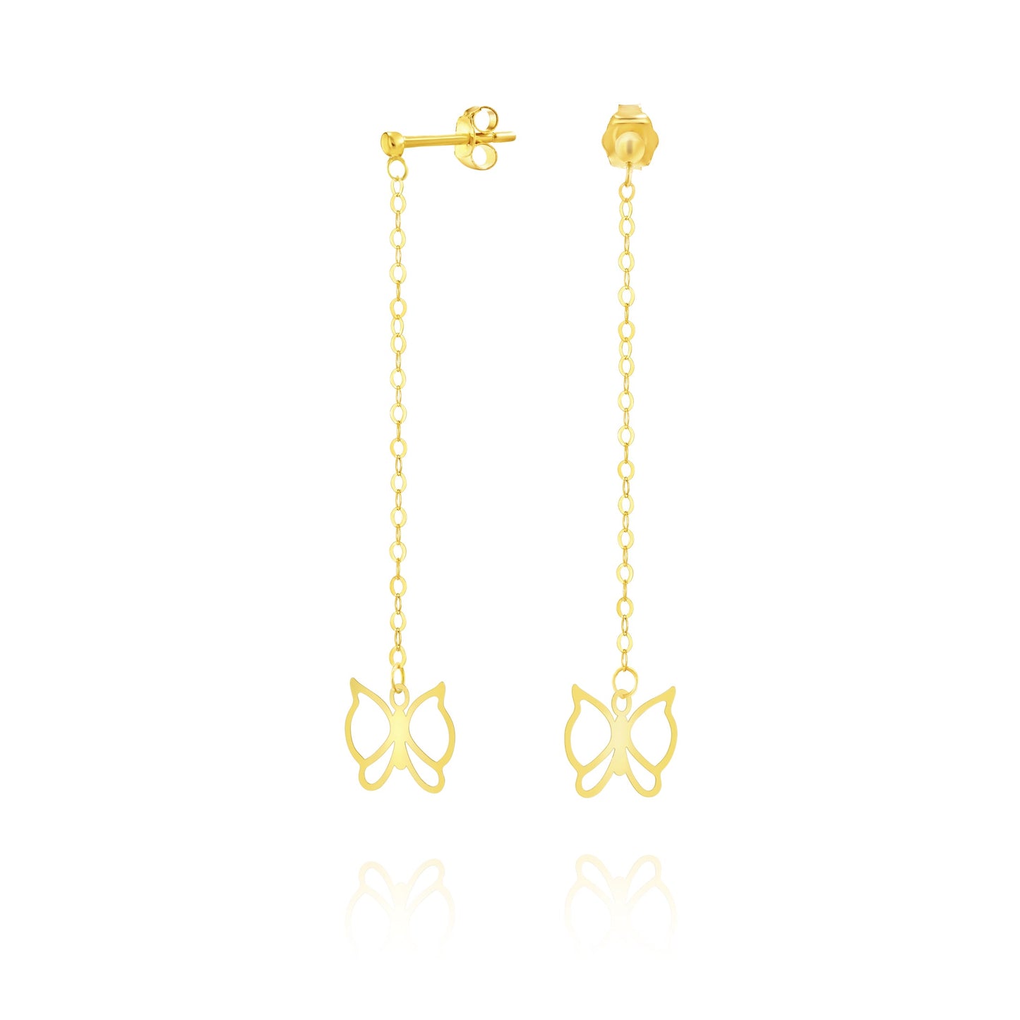 18K Pure Gold Hanging Butterfly Earring Set