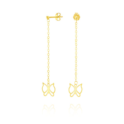 18K Pure Gold Hanging Butterfly Earring Set