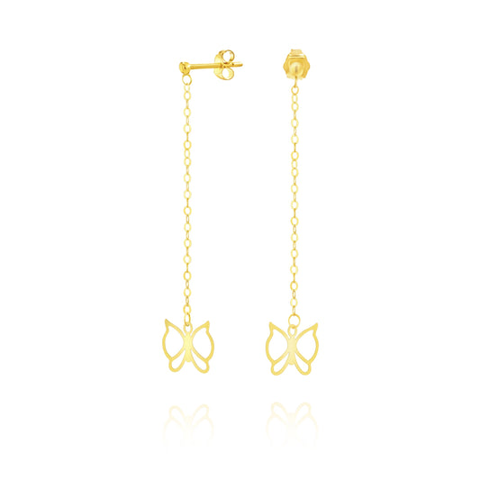 18K Pure Gold Hanging Butterfly Earring Set