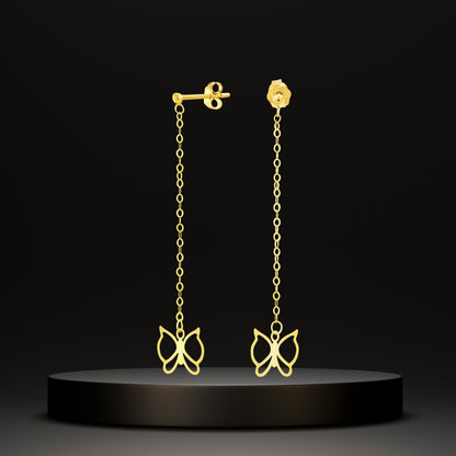 18K Pure Gold Hanging Butterfly Earring Set