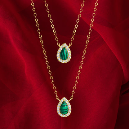 18K Pure Gold 2 Layer Green Stone Necklace