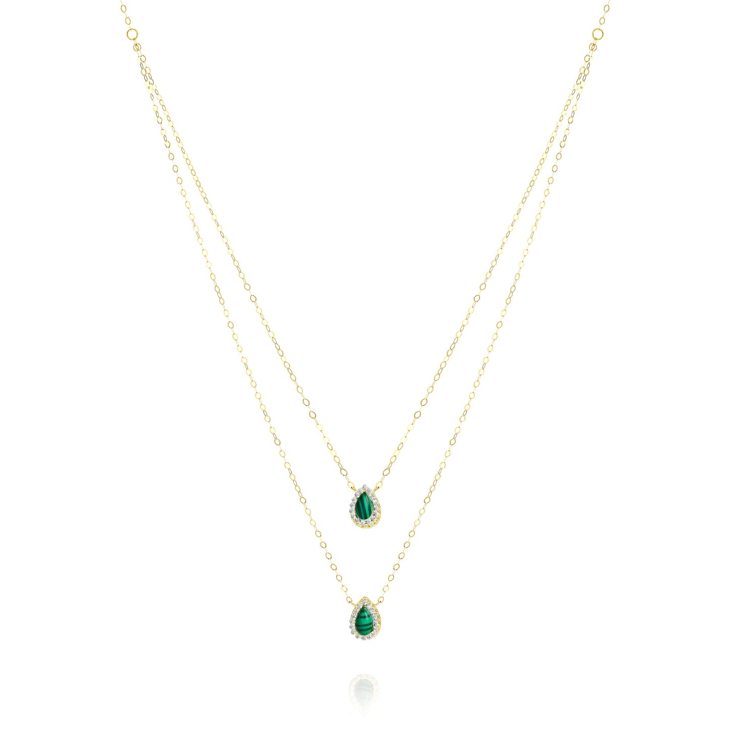 18K Pure Gold 2 Layer Green Stone Necklace