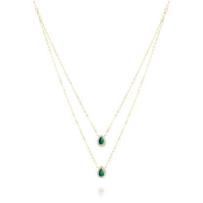 18K Pure Gold 2 Layer Green Stone Necklace