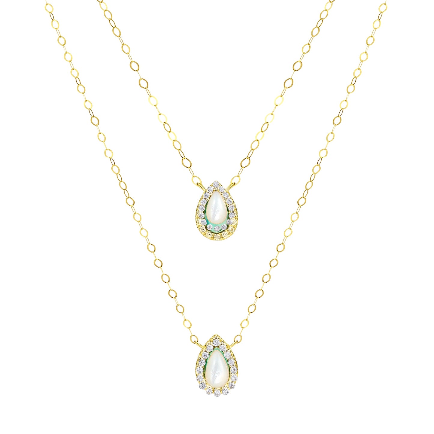 18K Pure Gold 2 Layer White Stone Necklace