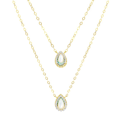 18K Pure Gold 2 Layer White Stone Necklace
