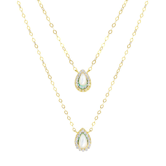 18K Pure Gold 2 Layer White Stone Necklace
