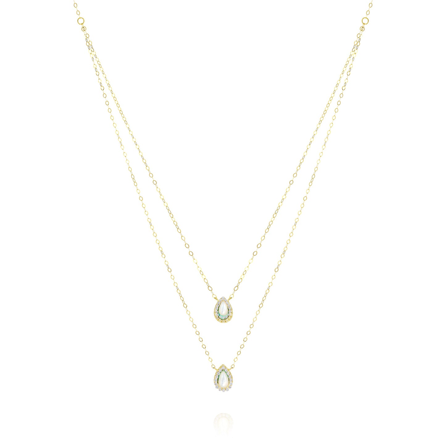 18K Pure Gold 2 Layer White Stone Necklace