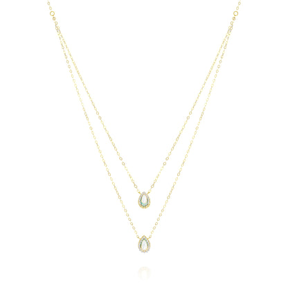 18K Pure Gold 2 Layer White Stone Necklace