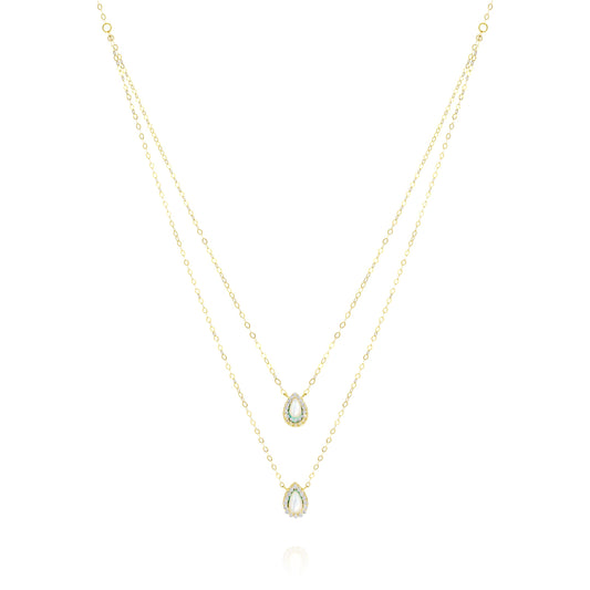 18K Pure Gold 2 Layer White Stone Necklace
