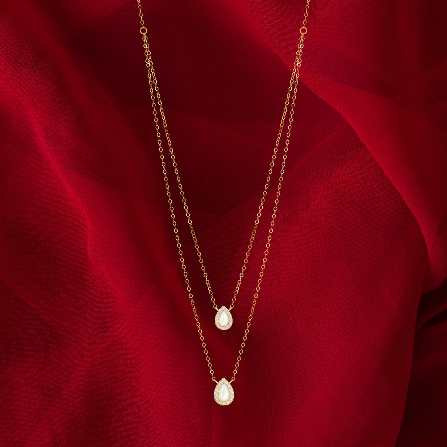 18K Pure Gold 2 Layer White Stone Necklace