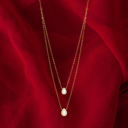 18K Pure Gold 2 Layer White Stone Necklace