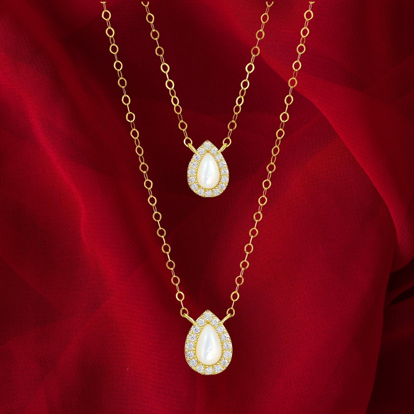 18K Pure Gold 2 Layer White Stone Necklace