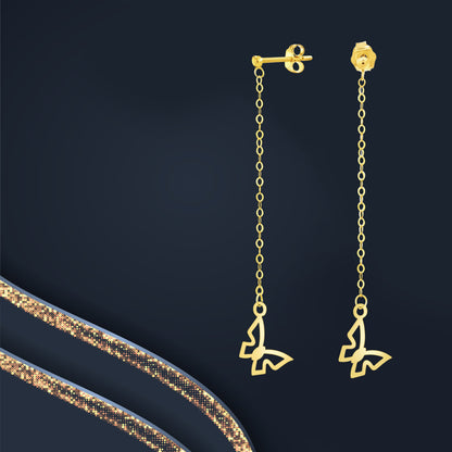 18K Pure Gold Hanging Butterfly Earring Set