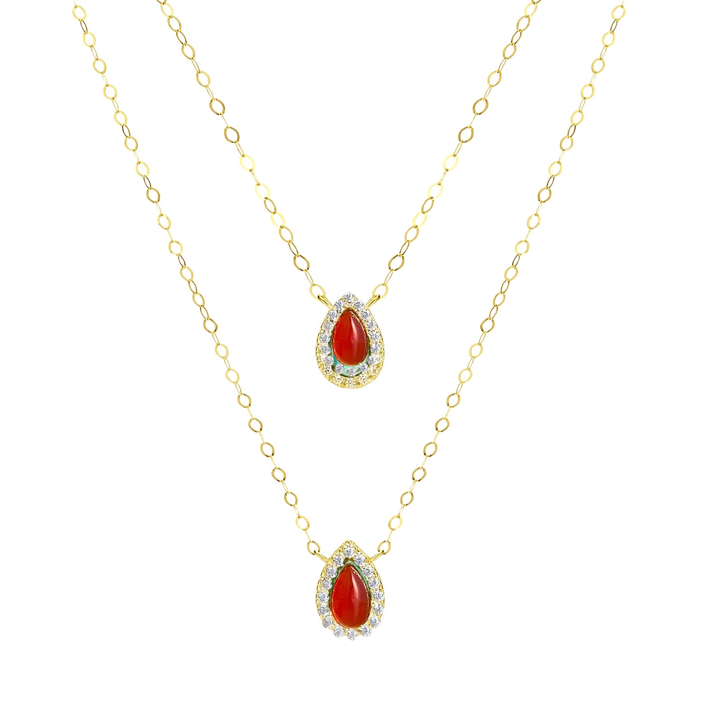 18K Pure Gold 2 Layer Red Stone Necklace