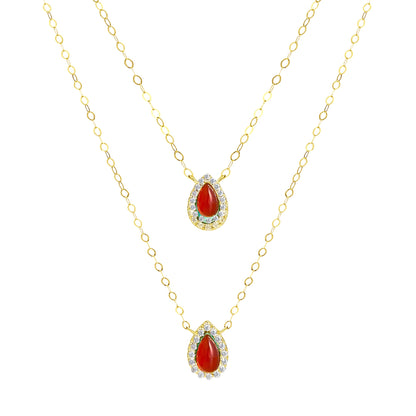 18K Pure Gold 2 Layer Red Stone Necklace