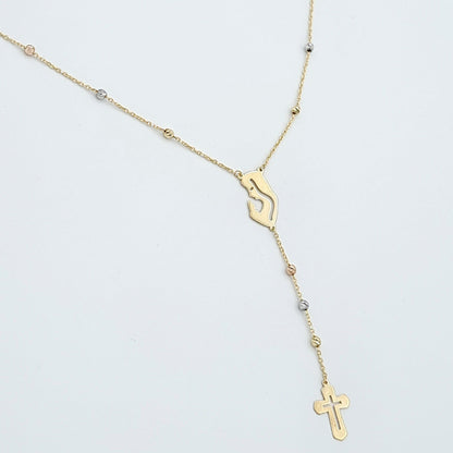 18K Pure Gold Elegant Mama Mary Cross Necklace
