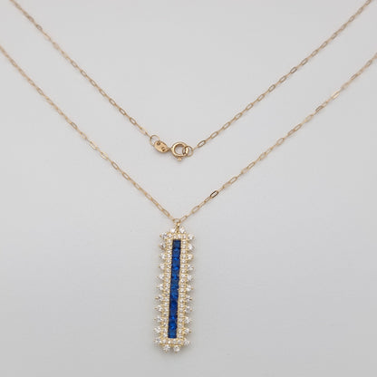 18K Pure Gold Blue Stone Necklace
