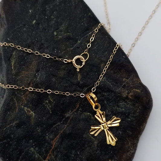 18K Pure Gold Cross Necklace