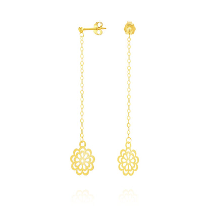 18K Pure Gold Hanging Flower Earring Set