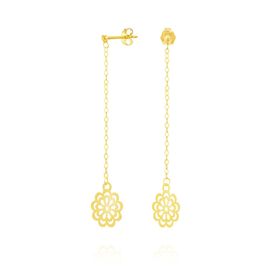 18K Pure Gold Hanging Flower Earring Set