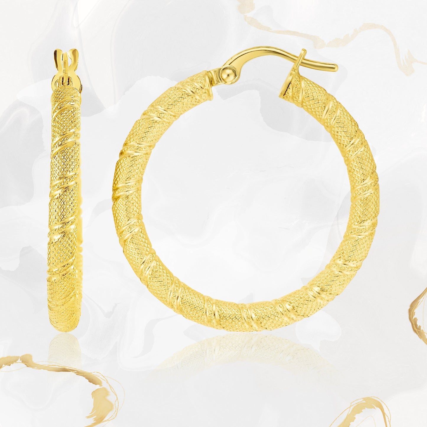 18K Pure Gold Round Loop Earrings