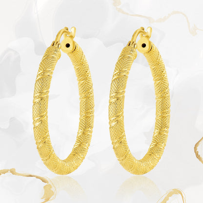 18K Pure Gold Round Loop Earrings