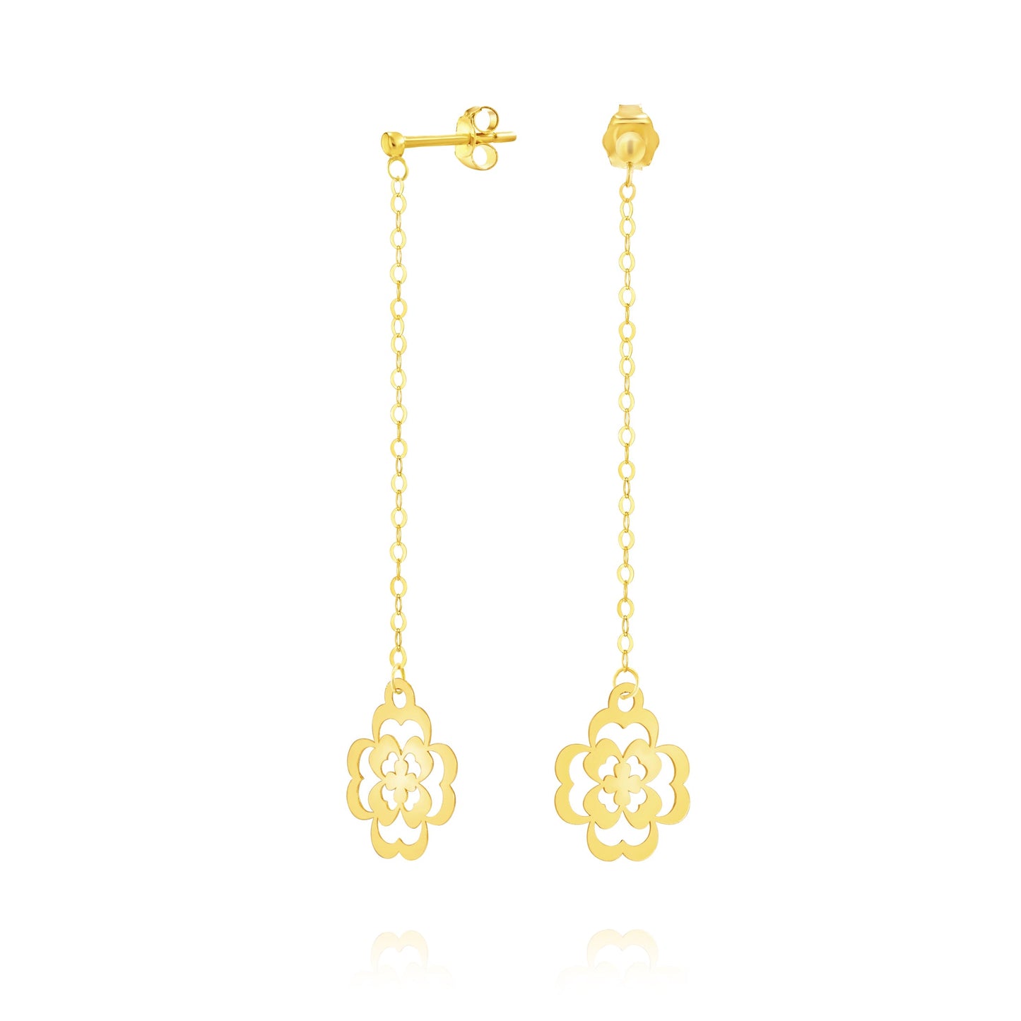 18K Pure Gold Hanging Flower Earring Set