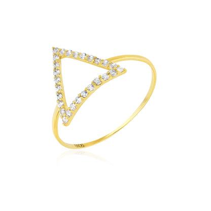 18K Pure Gold Triangle Design w/ Zircon Stone Ring