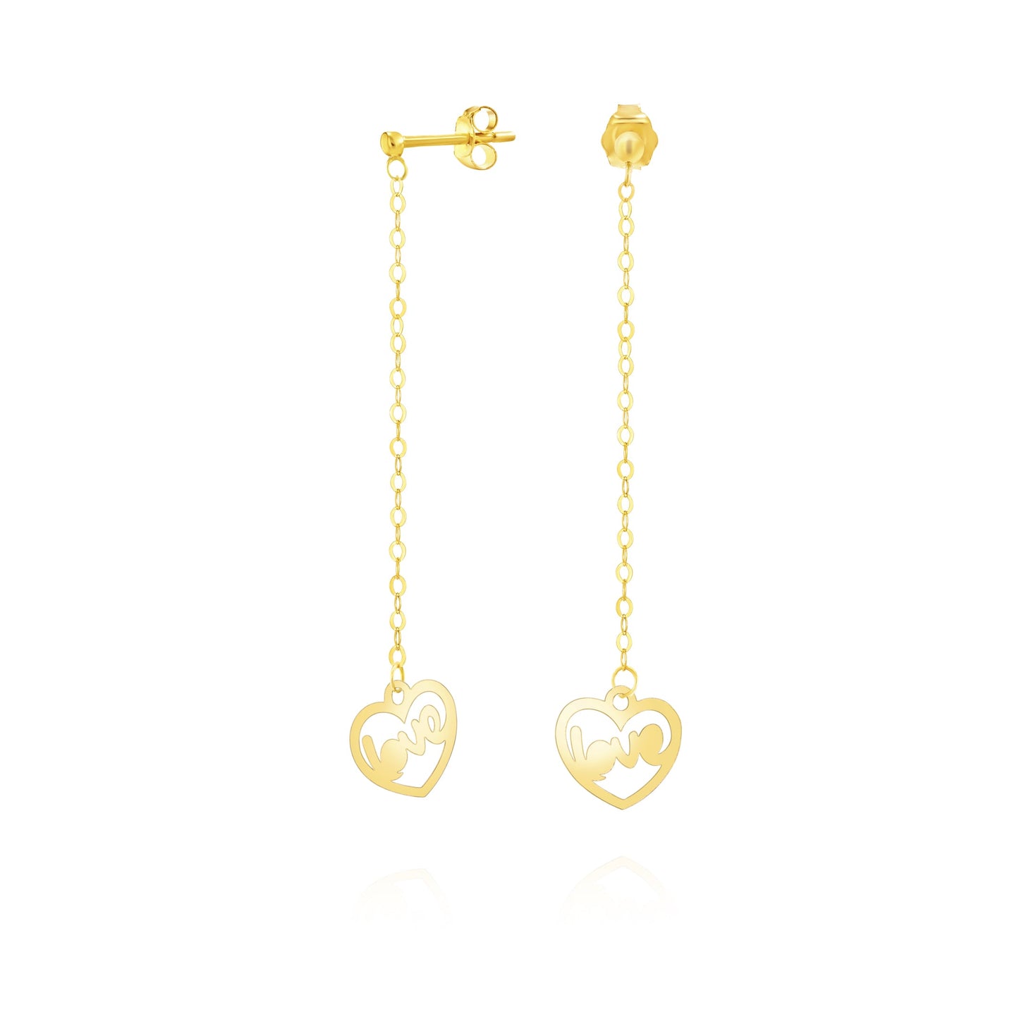 18K Pure Gold Hanging Heart Love Earring Set