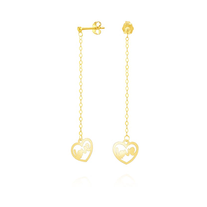 18K Pure Gold Hanging Heart Love Earring Set