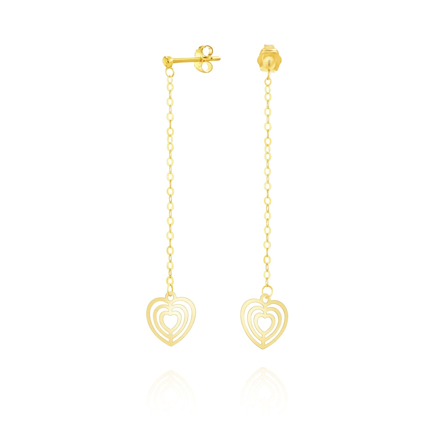 18K Pure Gold Hanging Heart Earring Set