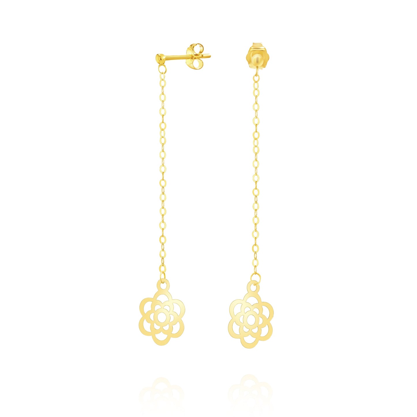 18K Pure Gold Hanging Flower Earring Set