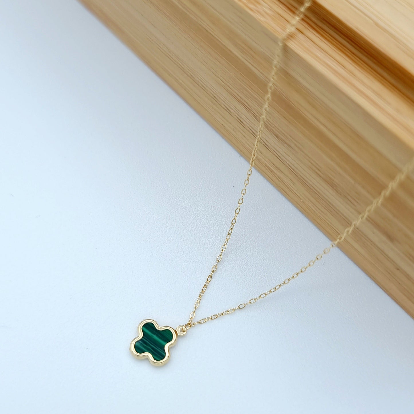 18K Pure Gold Green Flower Necklace