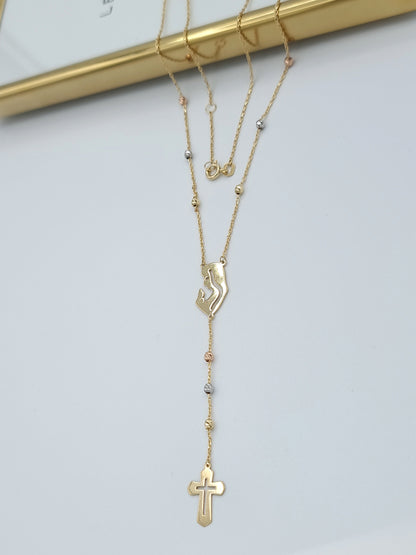 18K Pure Gold Elegant Mama Mary Cross Necklace