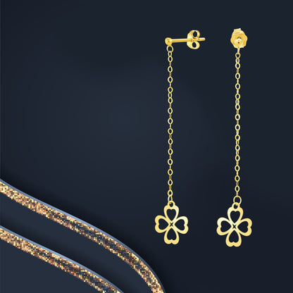 18K Pure Gold Hanging Heart Flower Earring Set