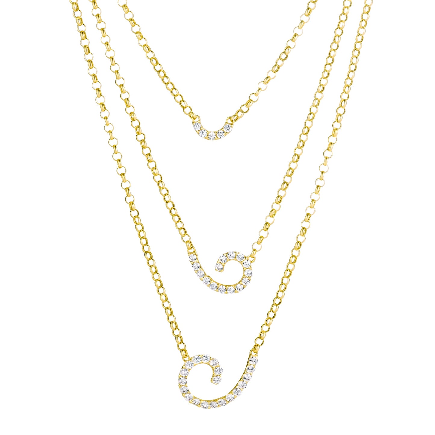 18K Pure Gold 3 Layer Stone Necklace